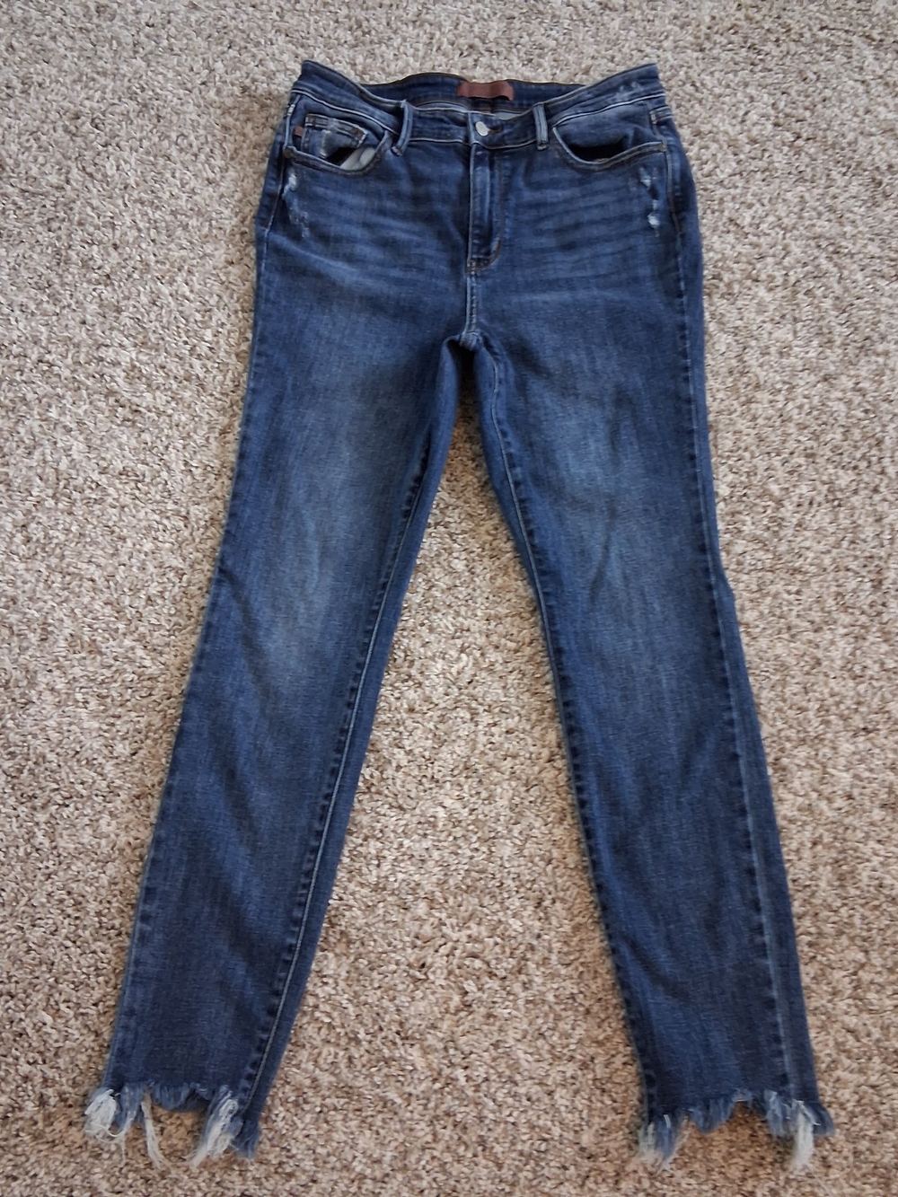 Judy Blue Dark Blue Skinny Jeans with Frayed Hem